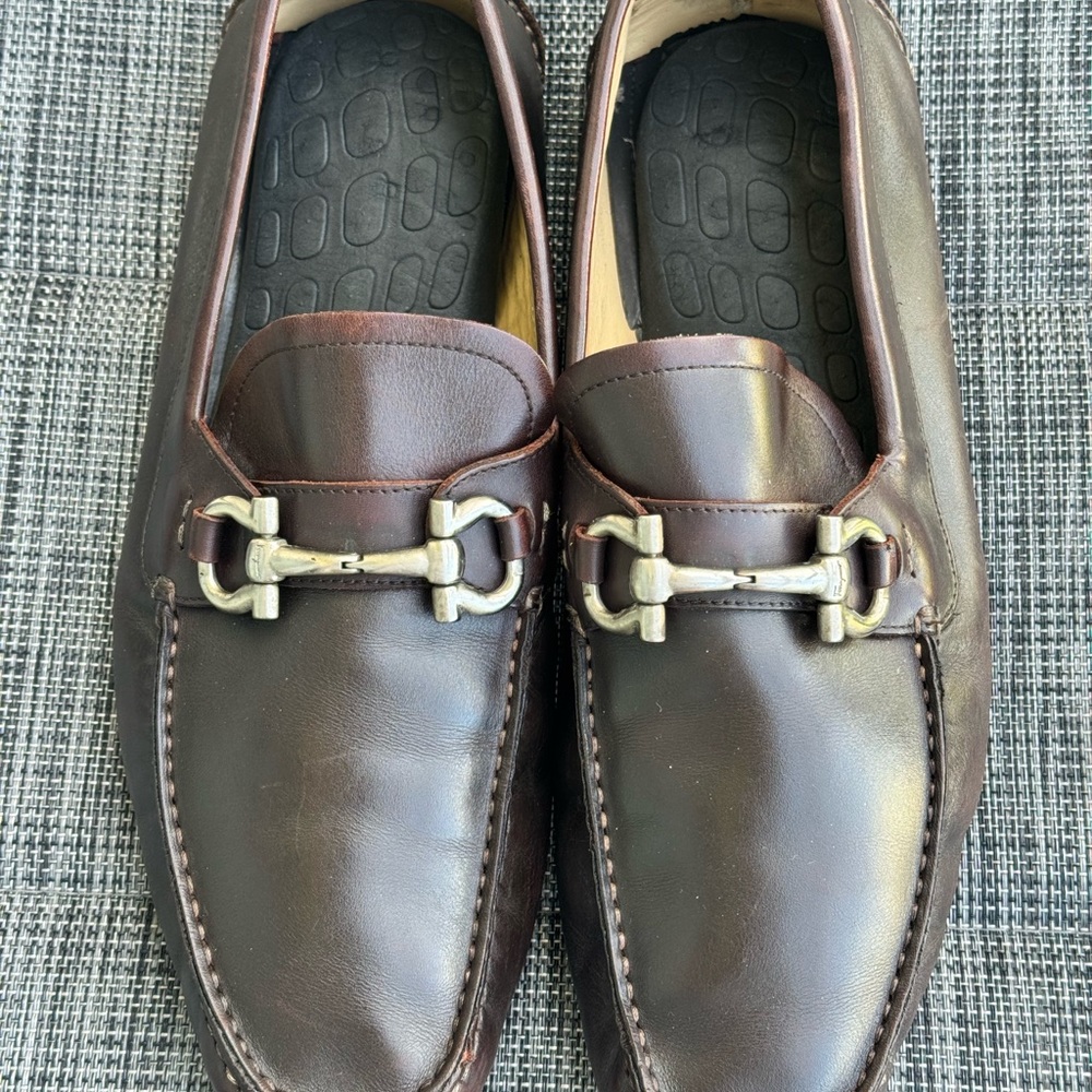 🟤 Salvatore Ferragamo Dark Brown Loafers with Silver Accent